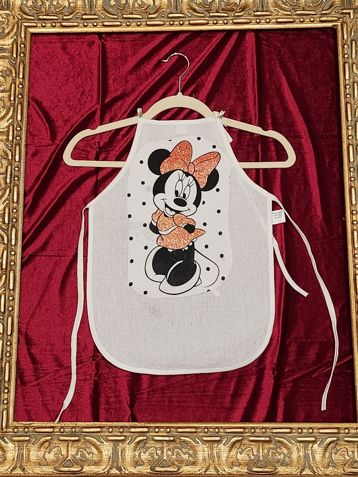 Red Glitter Minnie Mouse White Cotton Kids Apron