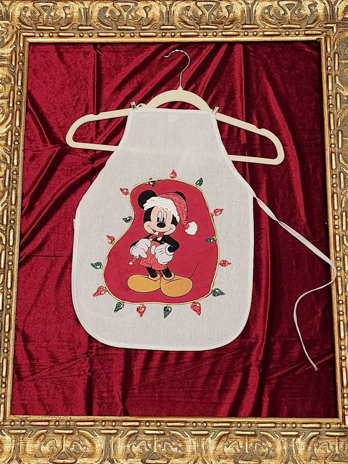 Christmas Mickey Puff-Paint White Cotton Kids Apron