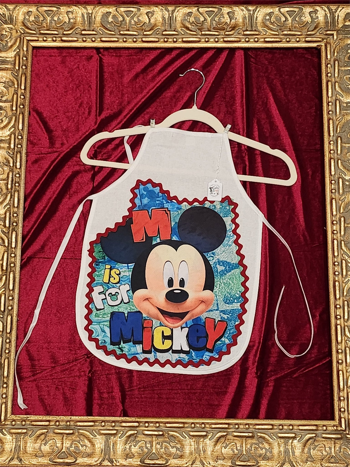 M Is for Mickey White Cotton Kids Apron