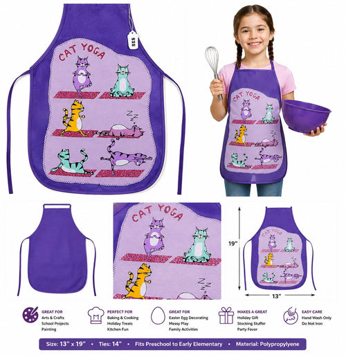 Cat Yoga Purple Children's Apron - details and styling
