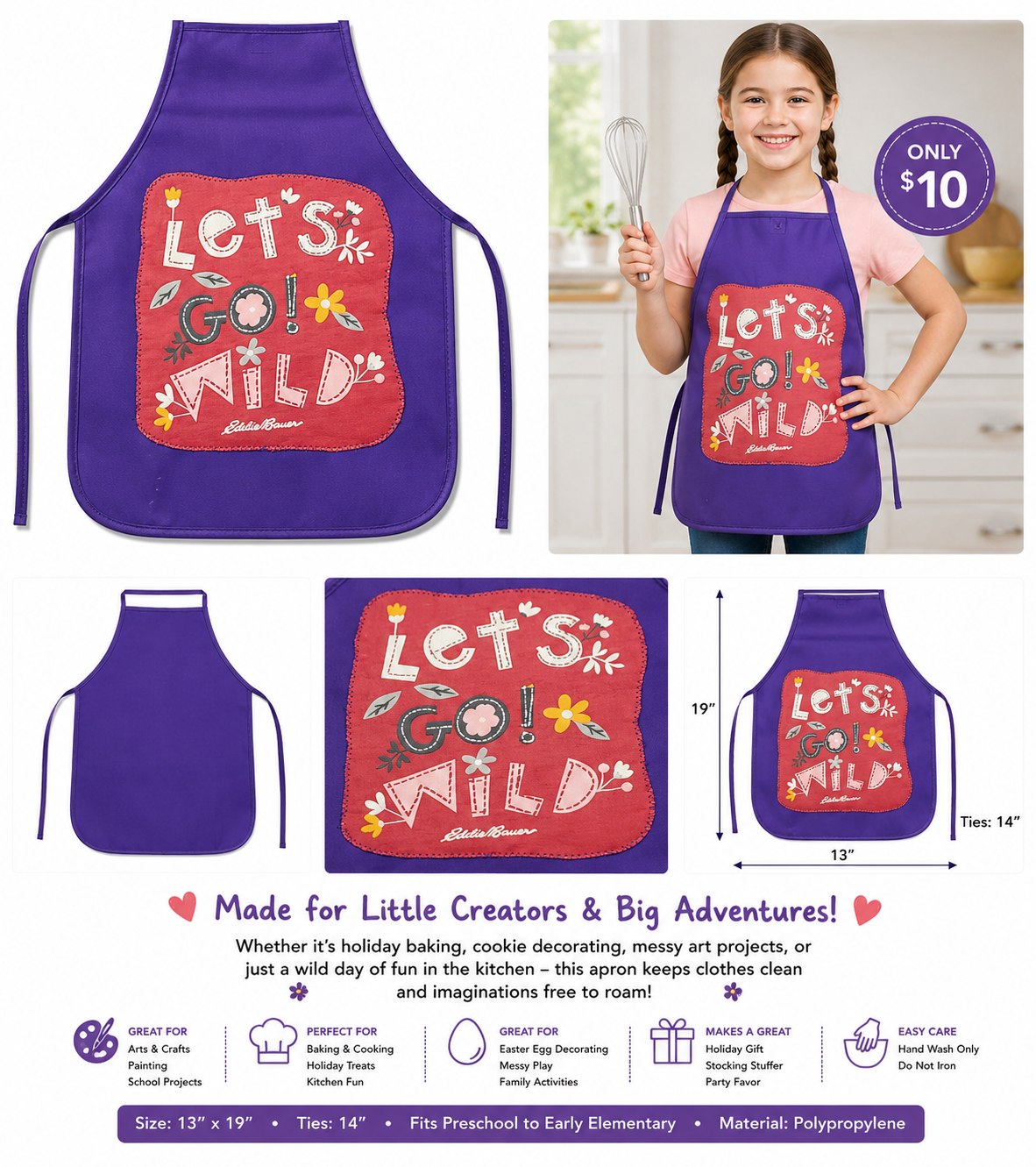 Let's Go Wild! Purple Children's Apron - details and styling