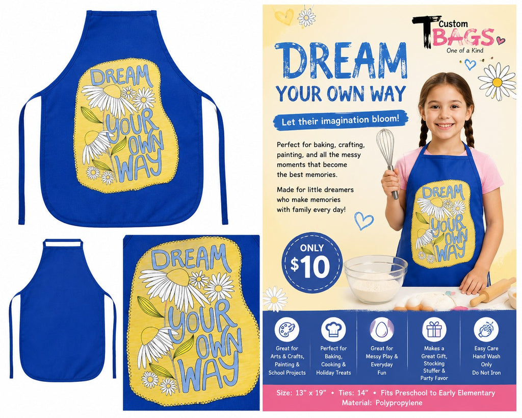 Dream Your Own Way Blue Children's Apron - details and styling