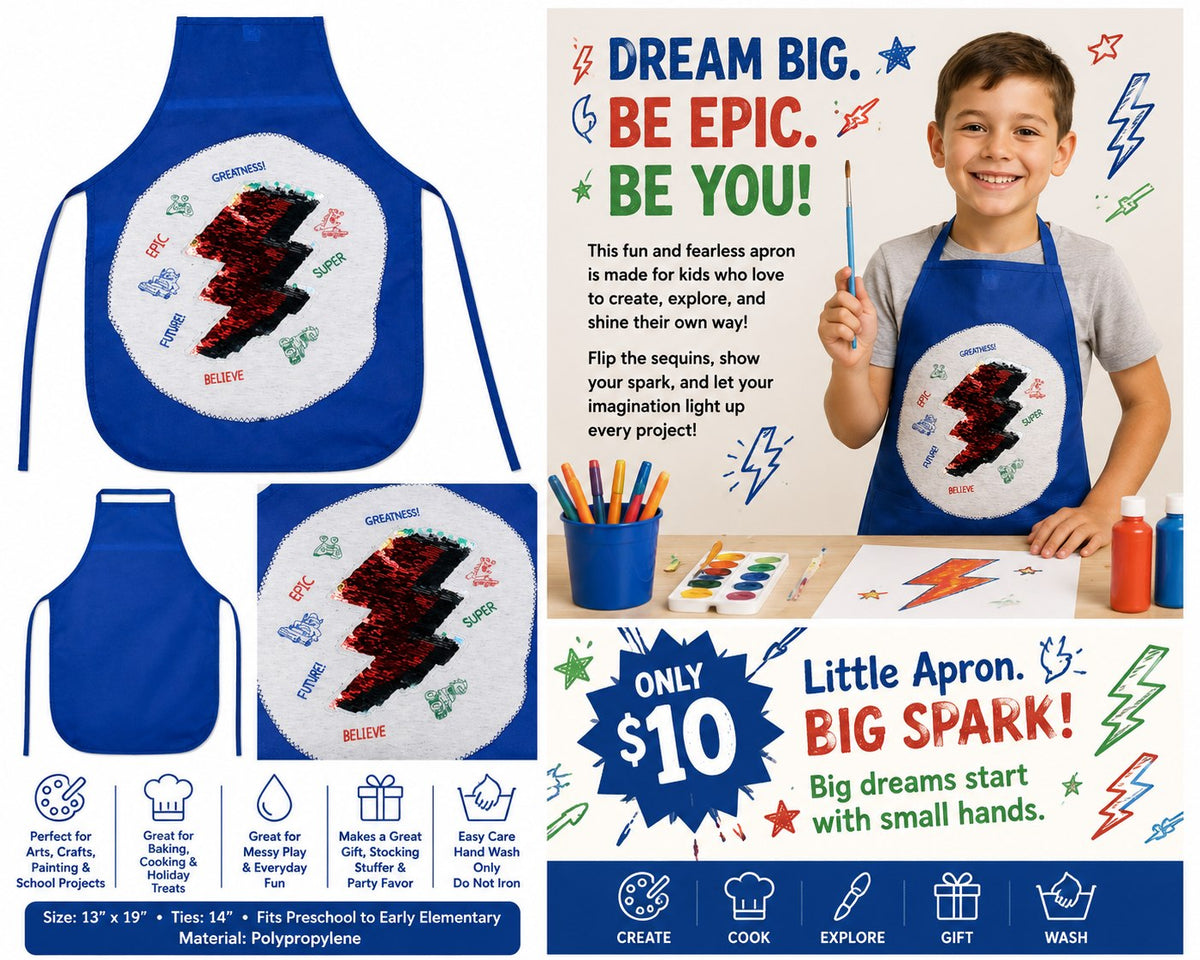 Little Apron, Big Spark Blue Children's Apron - details and styling