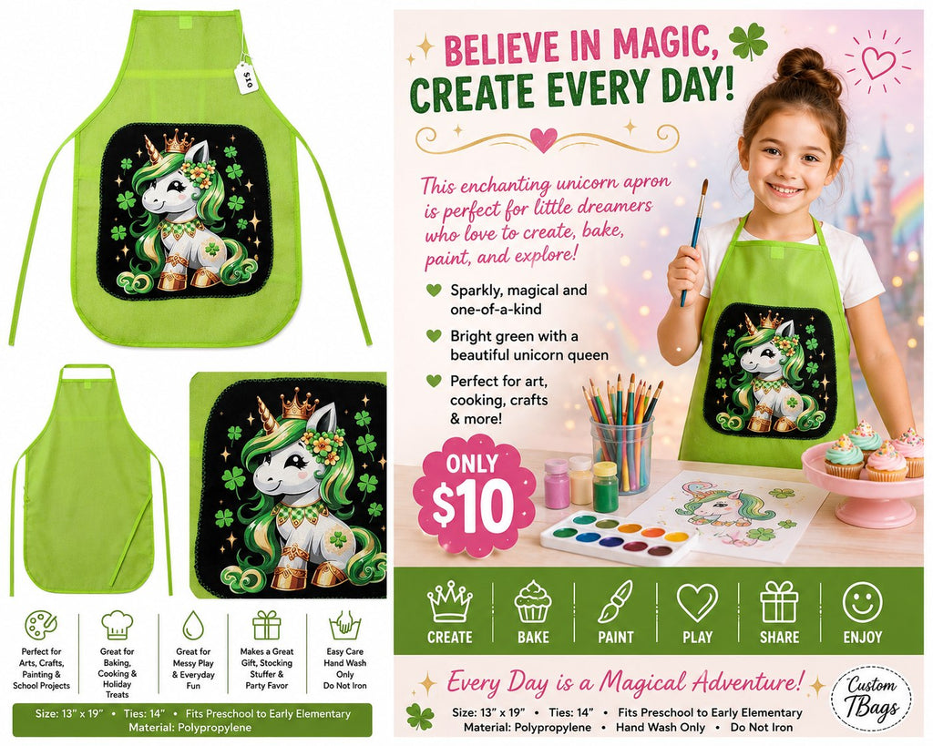 Lucky Little Unicorn Queen – One-of-a-Kind Children's Apron - details and styling