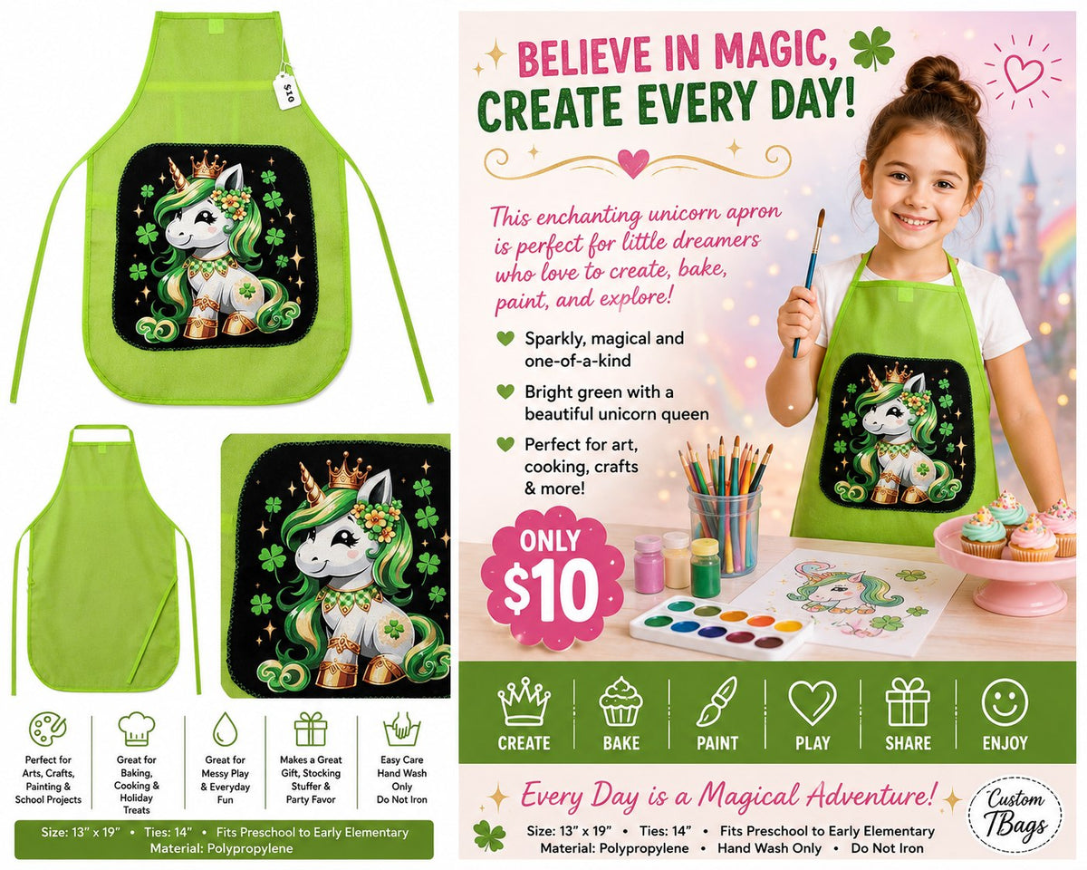 Lucky Little Unicorn Queen – One-of-a-Kind Children's Apron - details and styling