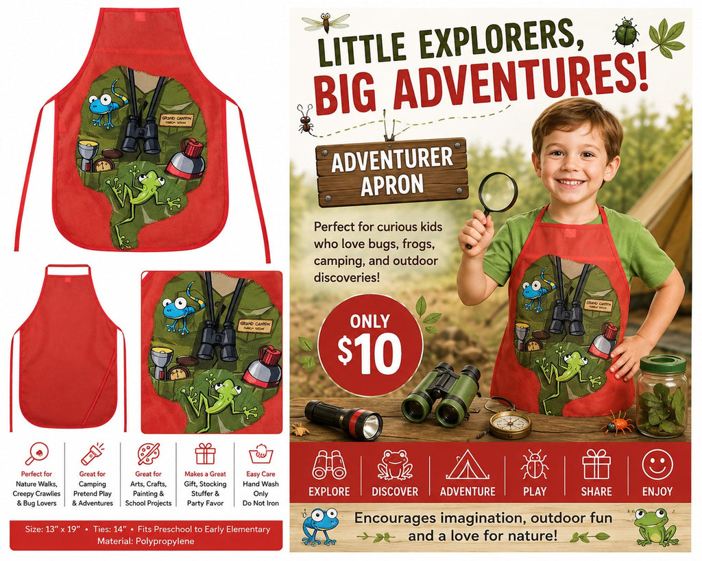 Little Explorer Adventurer Red Children's Apron - details and styling