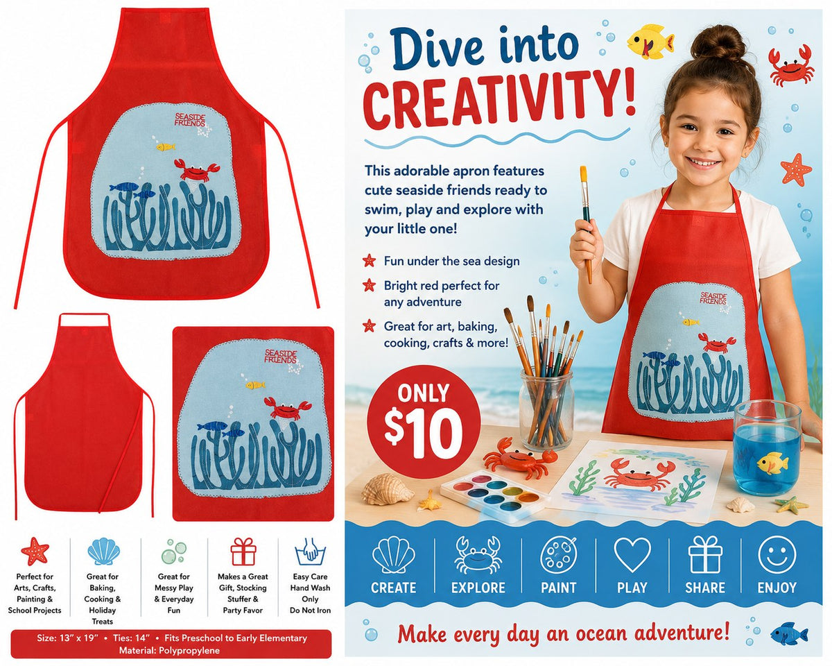 Seaside Friends – One-of-a-Kind Under the Sea Children's Apron - details and styling