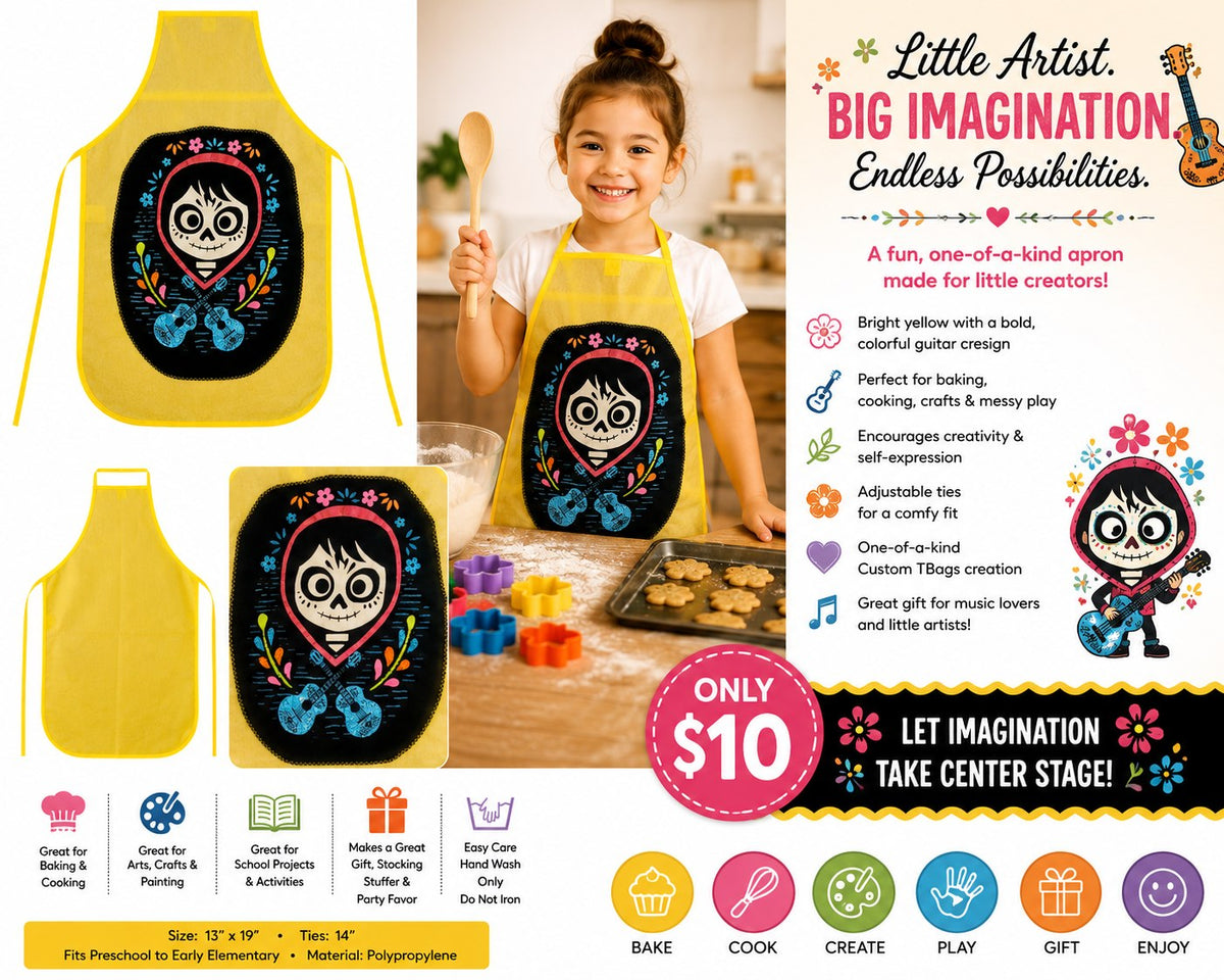 Little Artist Big Imagination Yellow Children's Apron – One of a Kind - details and styling