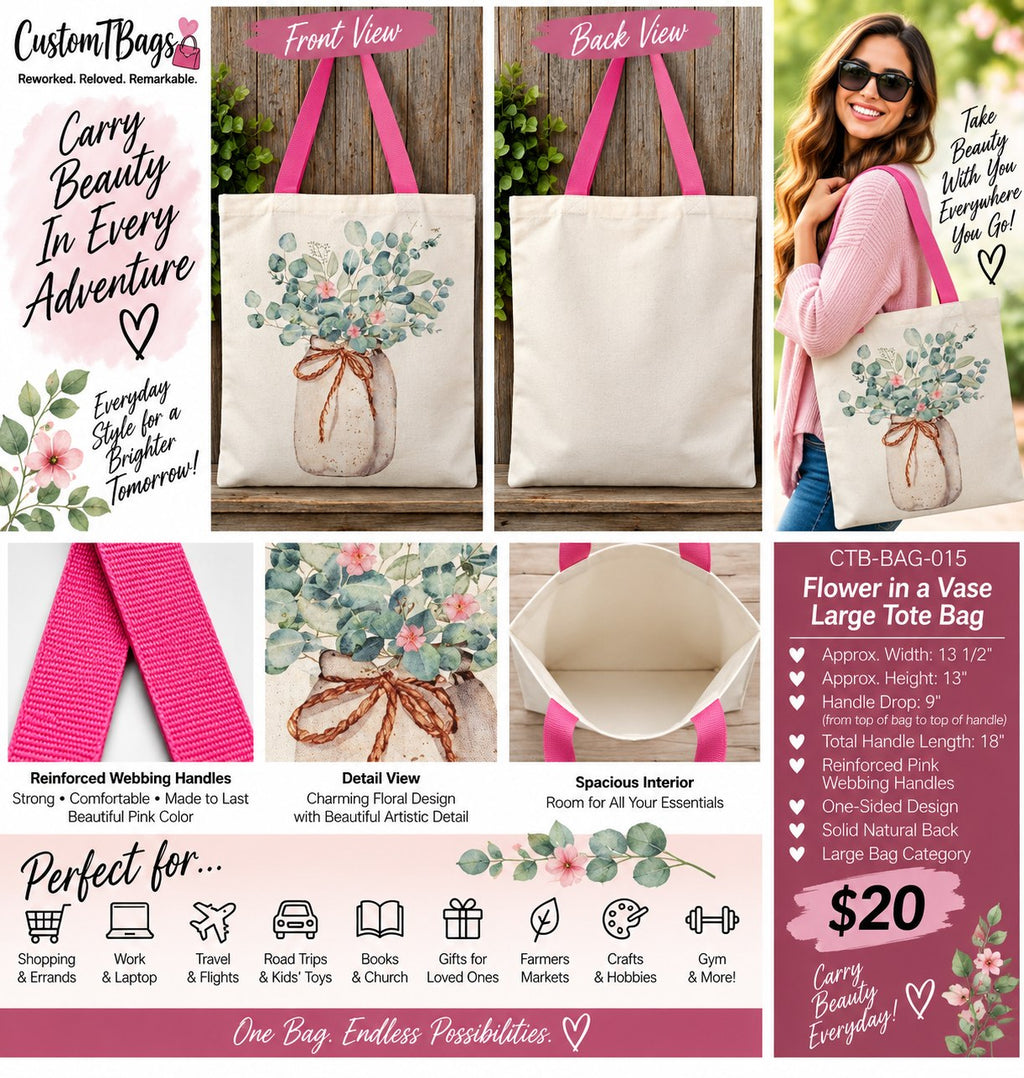 Flower in a Vase Large Tote Bag - details and styling