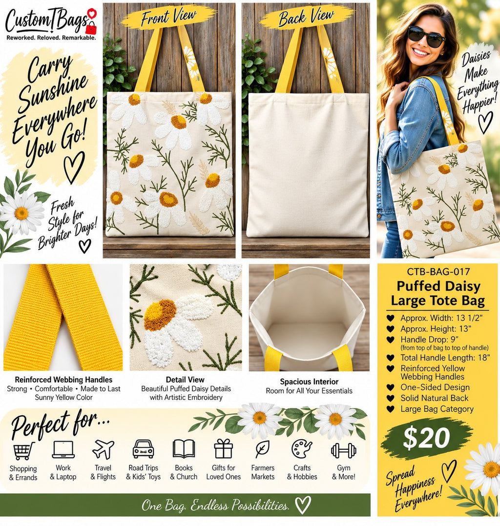 Puffed Daisy Large Tote Bag - details and styling