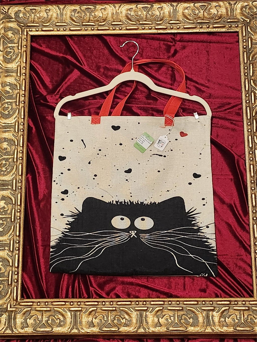 Black Cat w/ Black Hearts Large Tote Bag