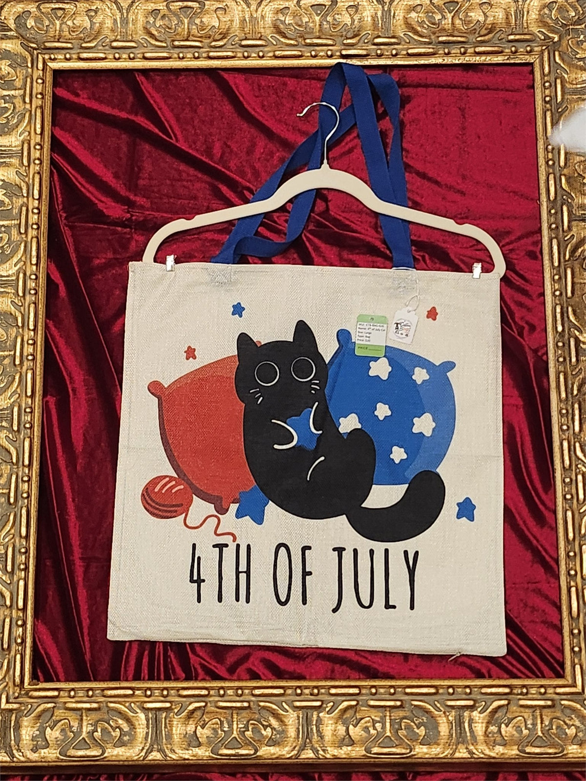 Black Cat 4th of July Large Tote Bag