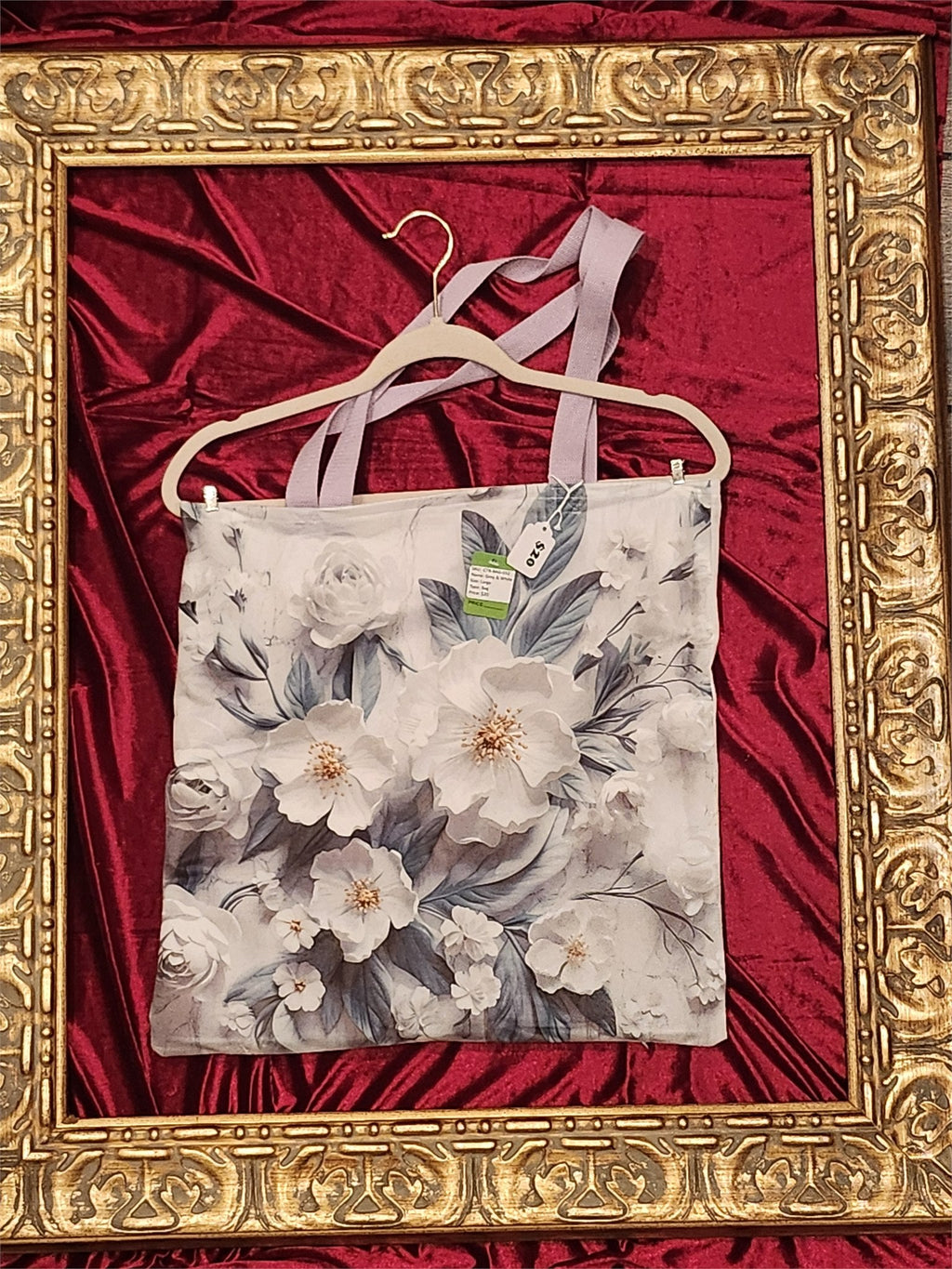 Grey & White Floral Large Tote Bag | One-of-a-Kind Custom TBags