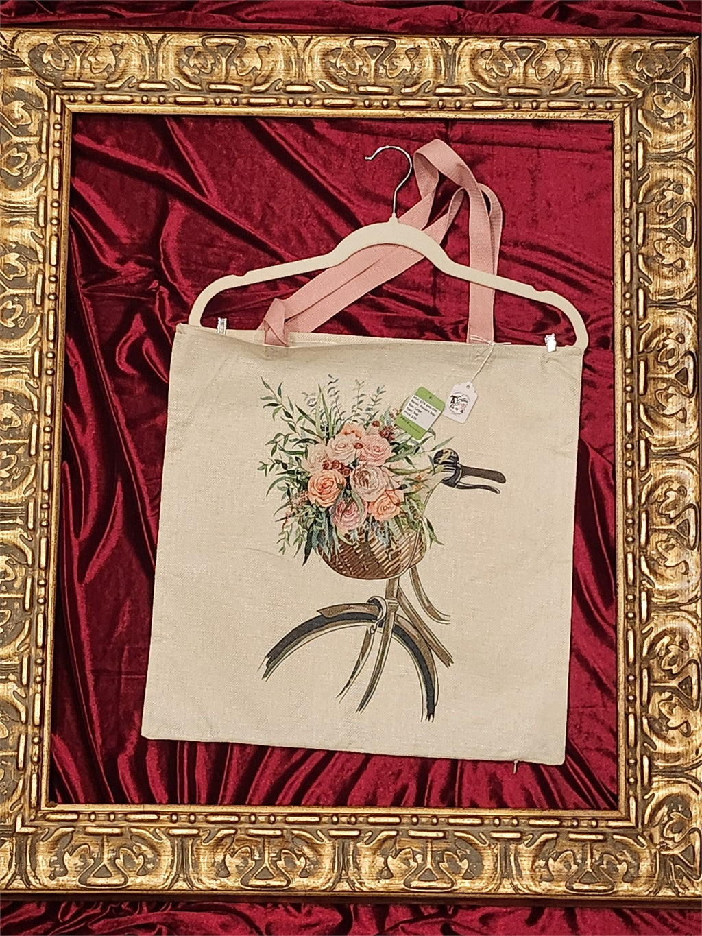 Flowers on a Bike Large Tote Bag | Romantic Cottage-Garden Custom TBags