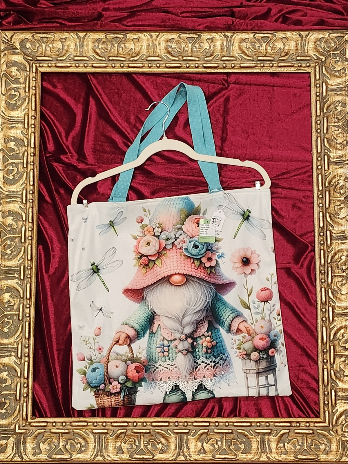 Green & Pink Gnome Large Tote Bag | Whimsical Garden Custom TBags