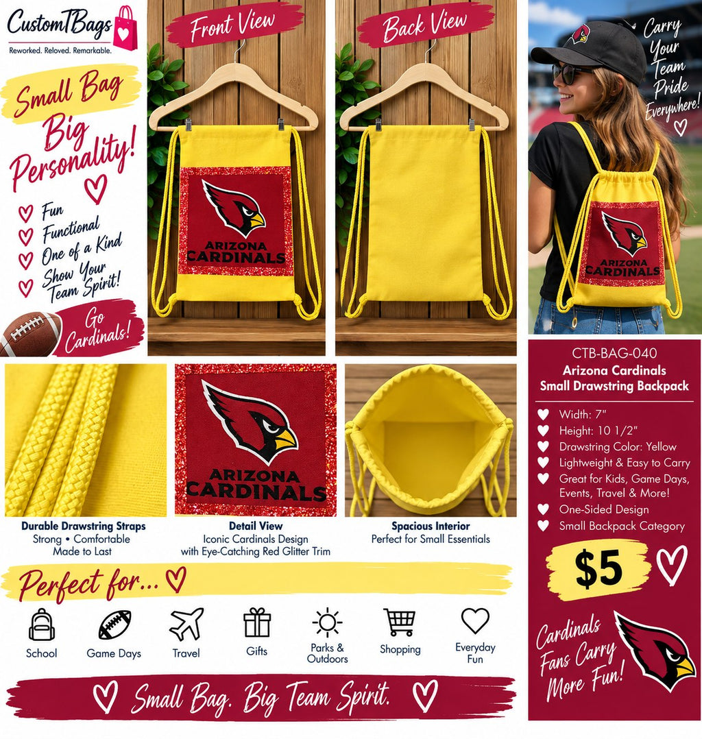 Arizona Cardinals Small Drawstring Backpack | Custom TBags - details and styling