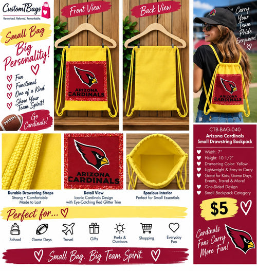 Arizona Cardinals Small Drawstring Backpack | Custom TBags - details and styling