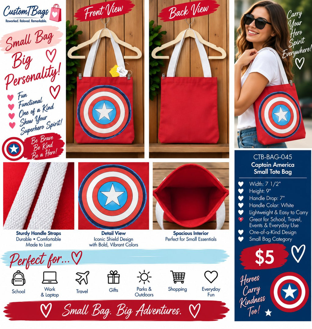 Captain America Small Tote Bag | Custom TBags - details and styling
