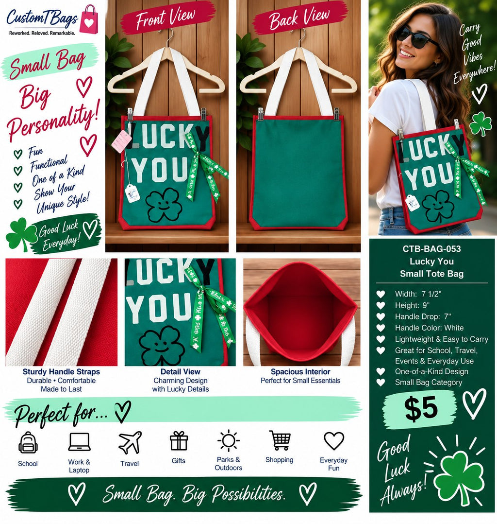 Lucky You Small Tote Bag | St. Patrick's Day Custom TBags - details and styling