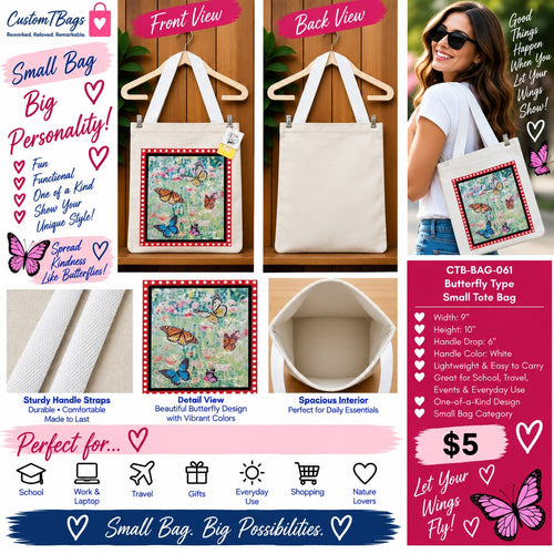 Butterfly Small Tote Bag | One-of-a-Kind Custom TBags - details and styling