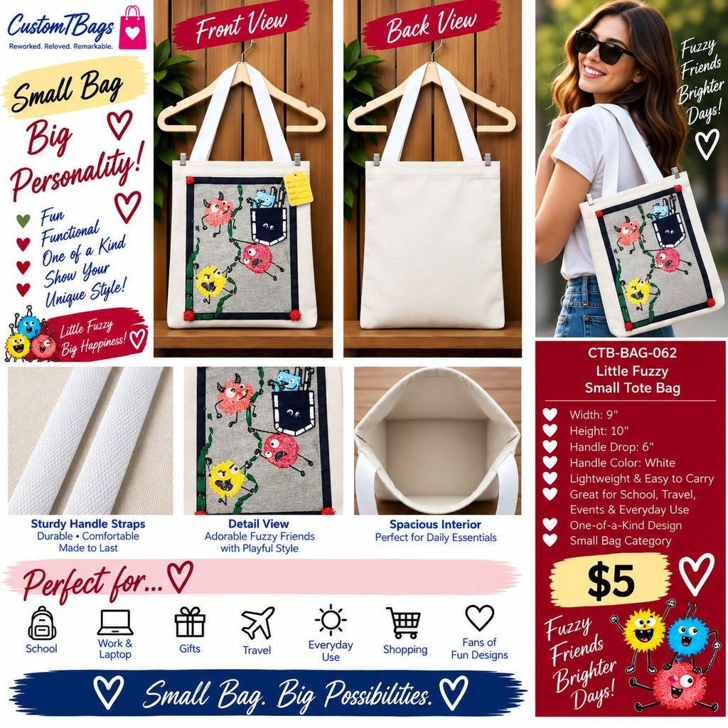 Little Fuzzy Small Tote Bag | One-of-a-Kind Custom TBags - details and styling