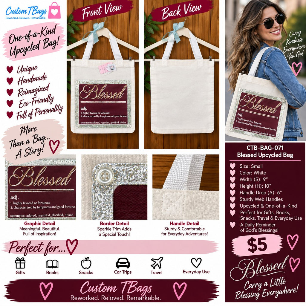 Blessed Small Tote Bag | One-of-a-Kind Custom TBags - details and styling
