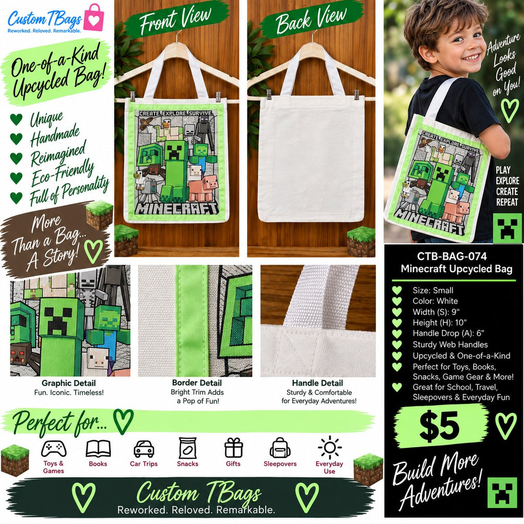 Minecraft Small Tote Bag | One-of-a-Kind Custom TBags - details and styling