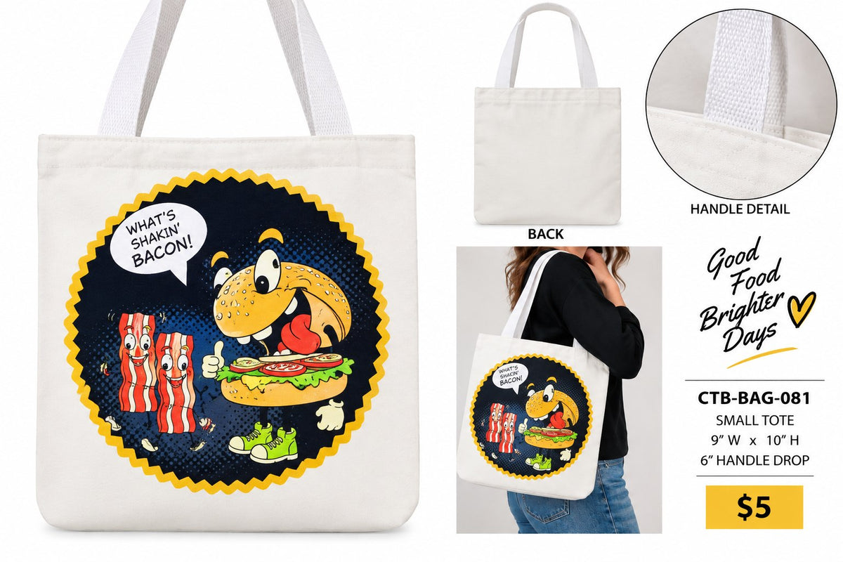 What's Shakin’ Bacon Small Tote Bag | One-of-a-Kind Custom TBags - details and styling
