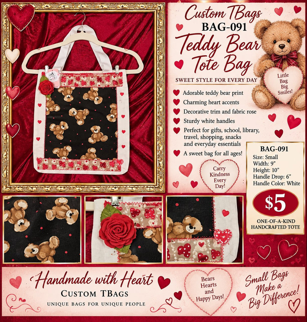 Teddy Bear Small Tote Bag | One-of-a-Kind Custom TBags - details and styling