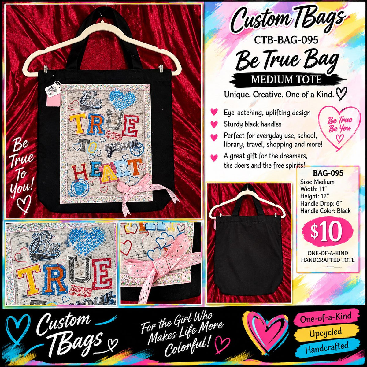 Be True Medium Tote Bag | One-of-a-Kind Custom TBags - details and styling