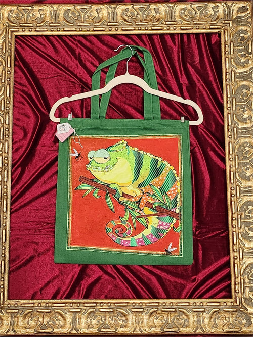 Color-Changing Iguana Green Medium Tote Bag | One-of-a-Kind Custom TBags