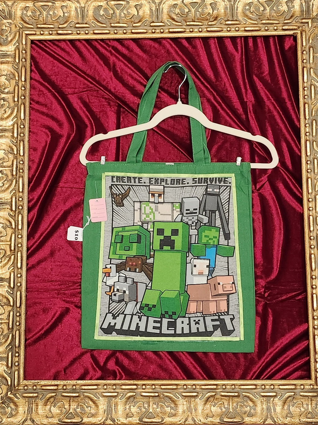 Minecraft Green Medium Tote Bag | One-of-a-Kind Custom TBags