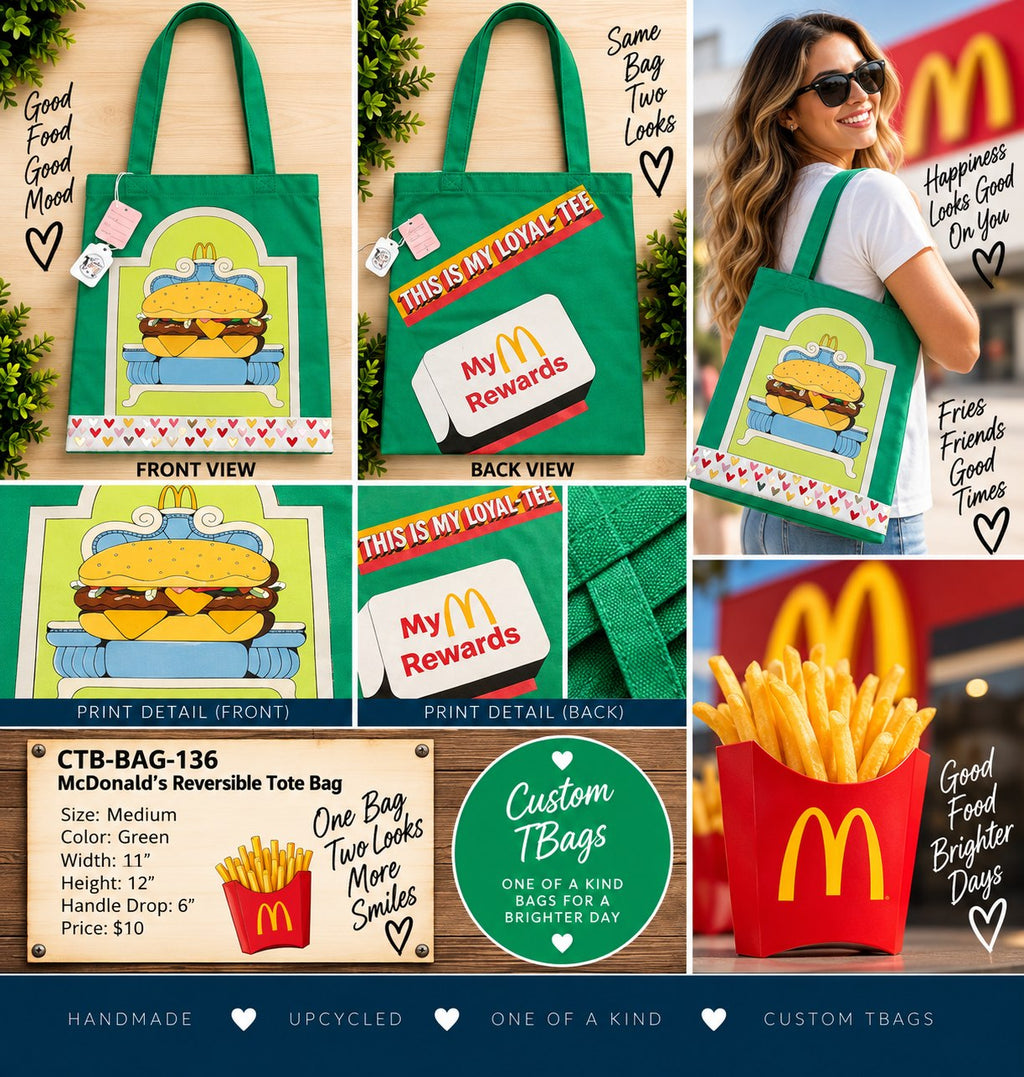 McDonald’s Two-Sided Green Medium Tote Bag | One-of-a-Kind Custom TBags - details and styling