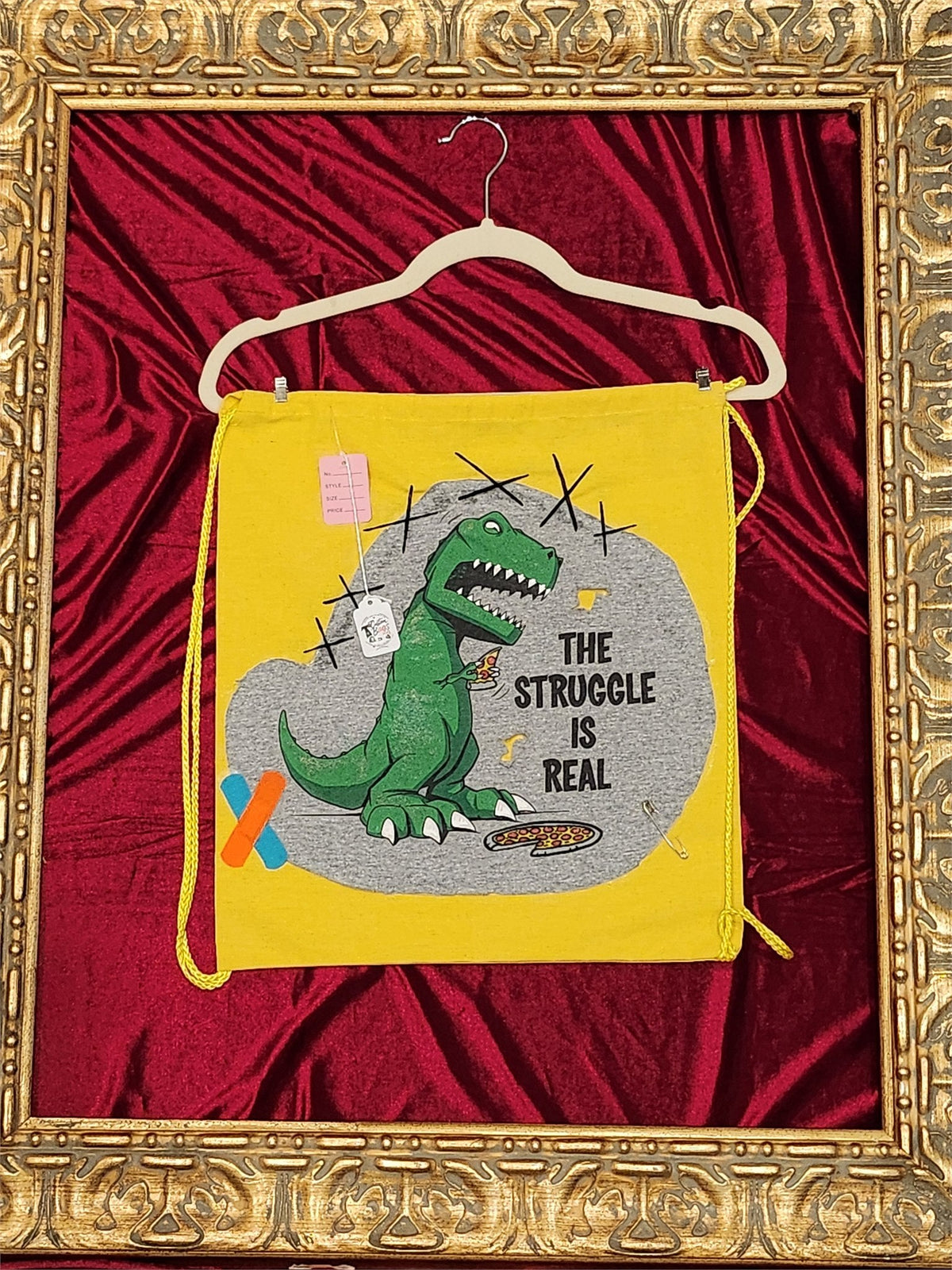 Dinosaur Struggle Is Real Yellow Drawstring Backpack | One-of-a-Kind Custom TBags