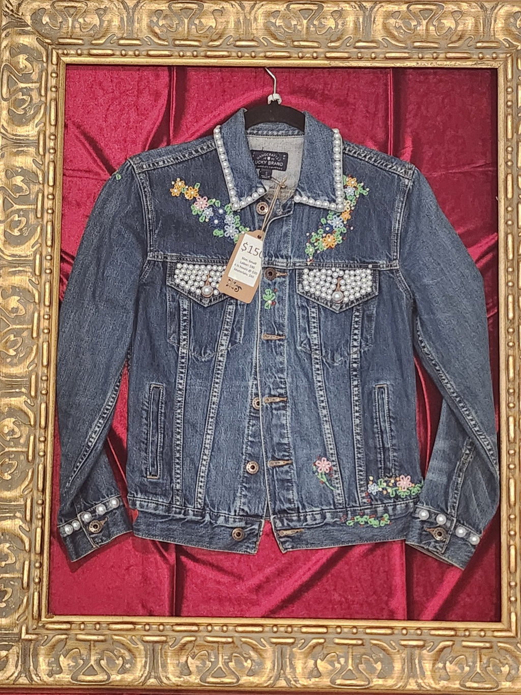One-of-a-Kind Pearl & Wildflower Upcycled Denim Jacket – Women’s Small