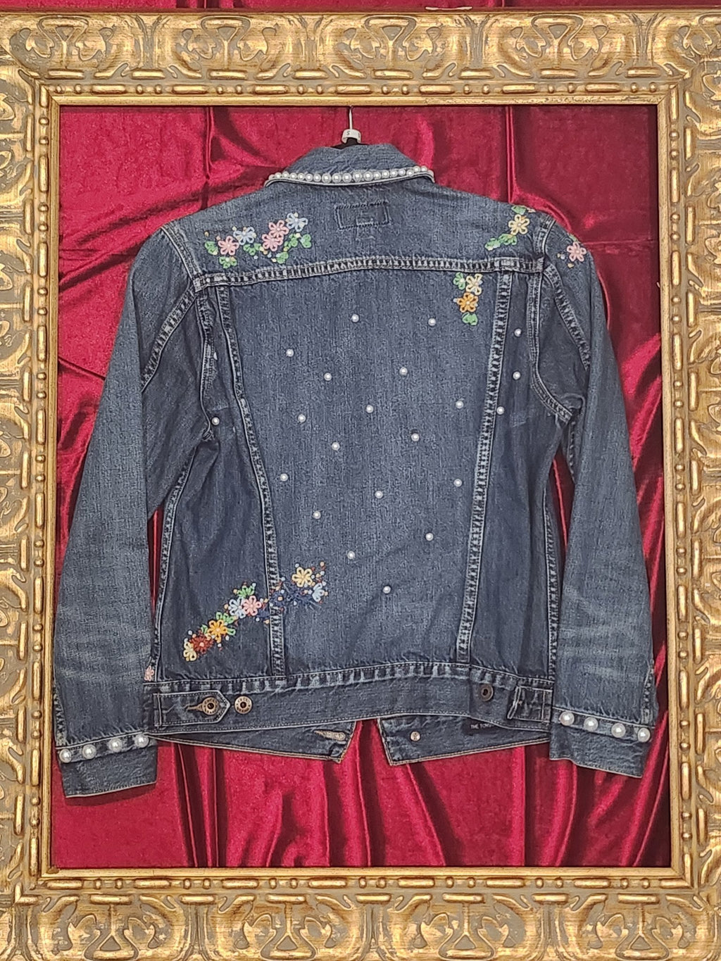 One-of-a-Kind Pearl & Wildflower Upcycled Denim Jacket – Women’s Small — additional view