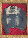 One-of-a-Kind Orange Butterfly & Lace Upcycled Denim Jacket – Women’s Small