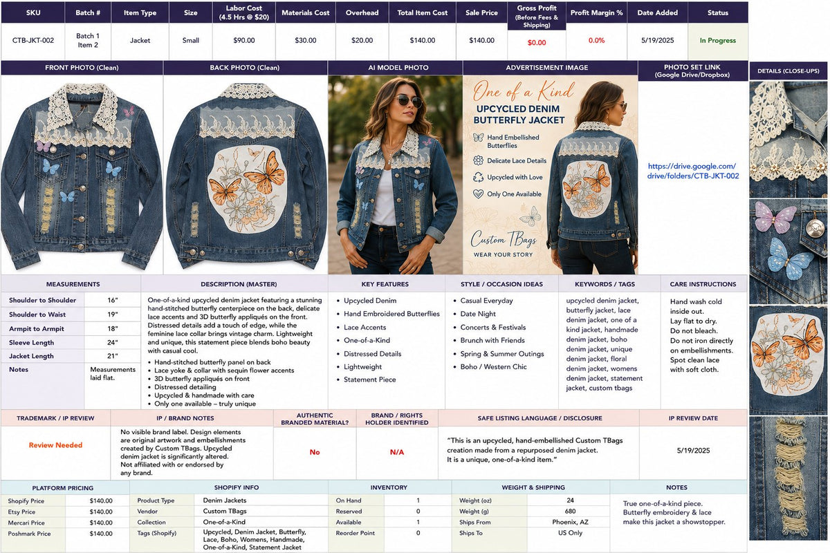 One-of-a-Kind Orange Butterfly & Lace Upcycled Denim Jacket – Women’s Small — styled image