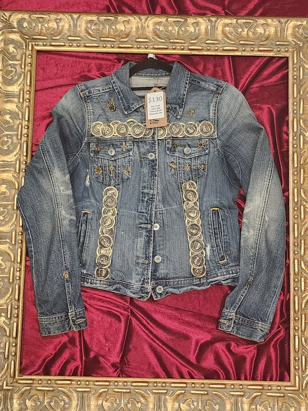 One-of-a-Kind Collector Animal & Coin Upcycled Denim Jacket – Women’s Small — additional view