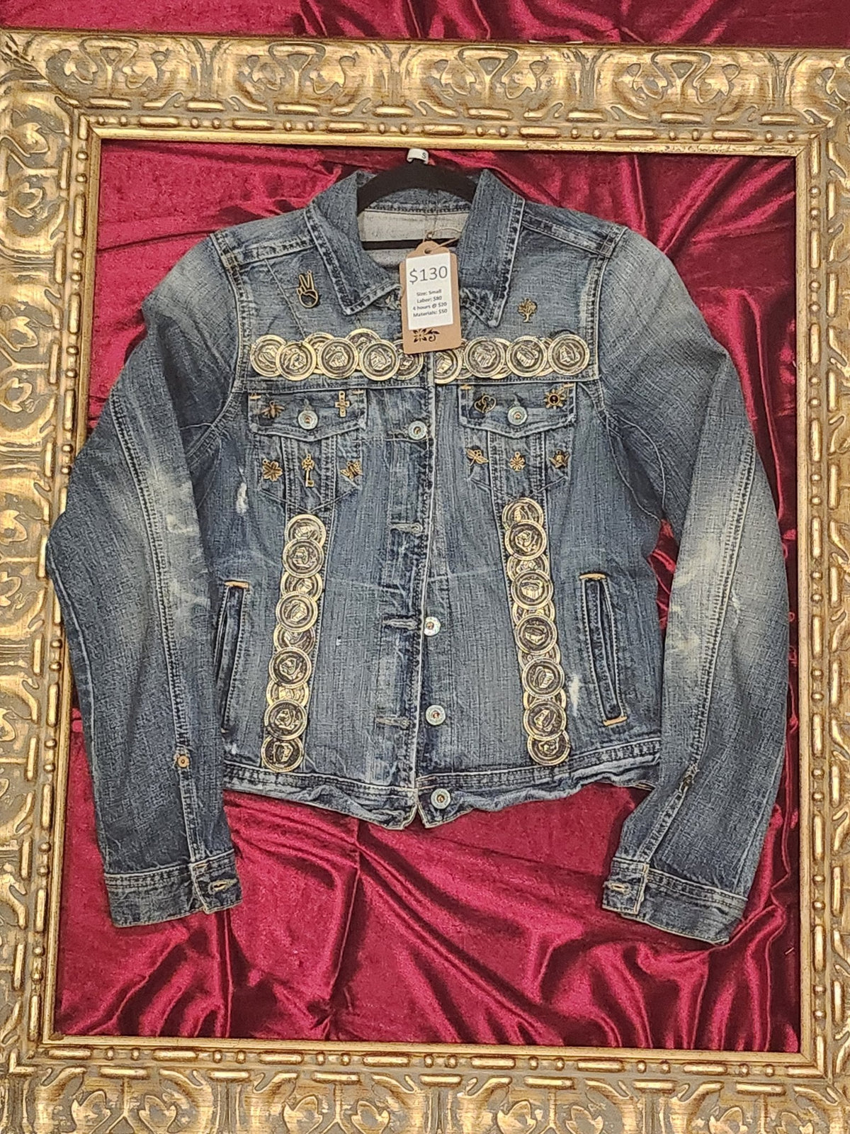 One-of-a-Kind Collector Animal & Coin Upcycled Denim Jacket – Women’s Small — additional view