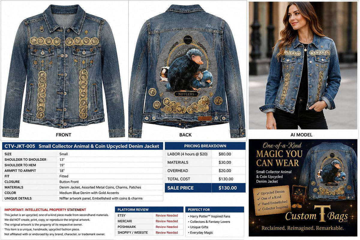 One-of-a-Kind Collector Animal & Coin Upcycled Denim Jacket – Women’s Small — styled image