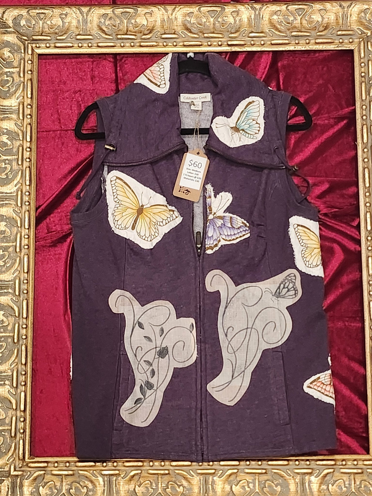 One-of-a-Kind Purple Butterfly & Hope Upcycled Vest – Women’s Medium