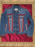 One-of-a-Kind Rock Band Pearl-Accent Upcycled Denim Jacket – Women’s Medium