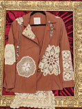 One-of-a-Kind Tan Vintage Lace & Doily Upcycled Blazer – Women’s Medium