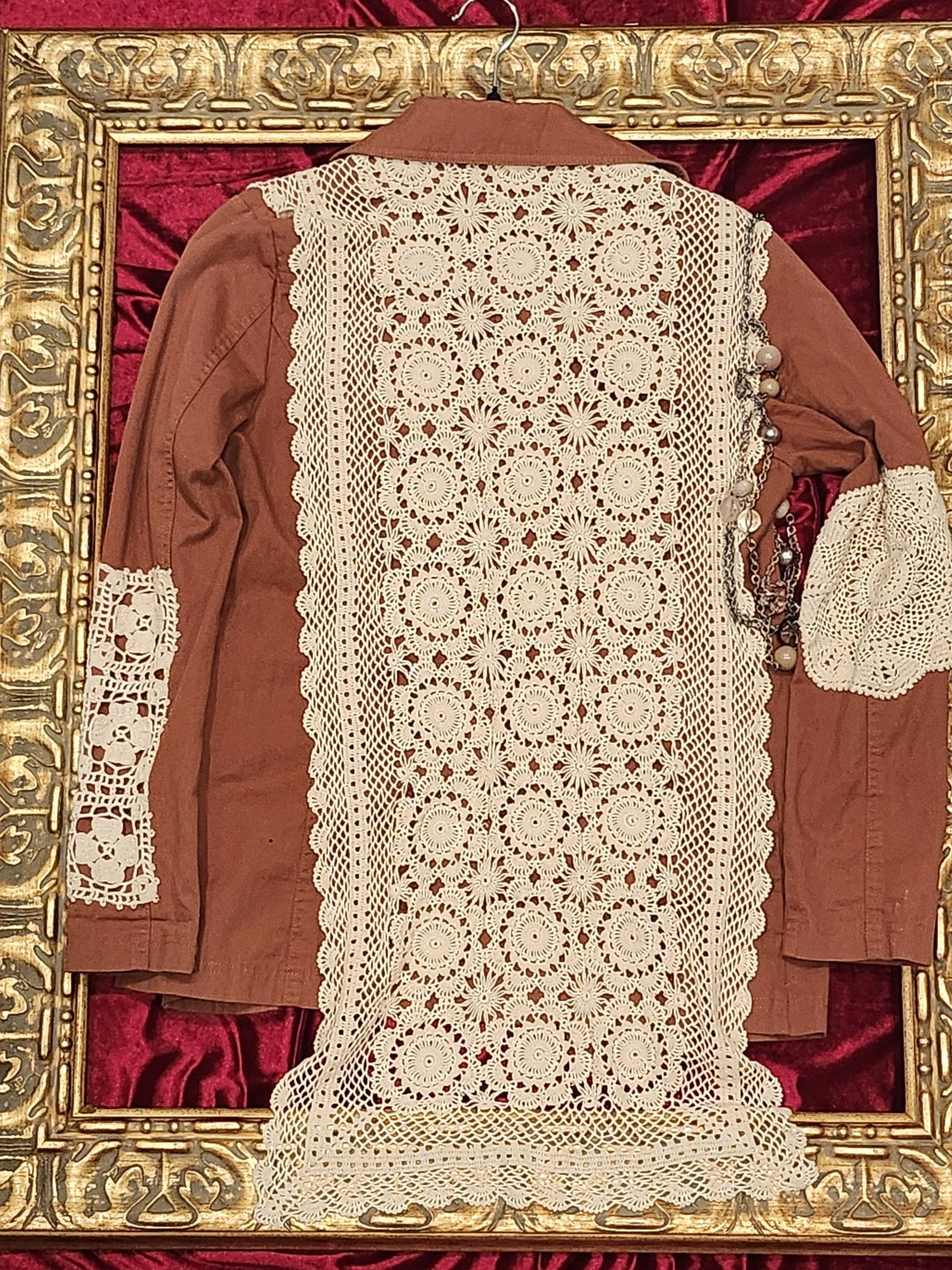 One-of-a-Kind Tan Vintage Lace & Doily Upcycled Blazer – Women’s Medium — additional view