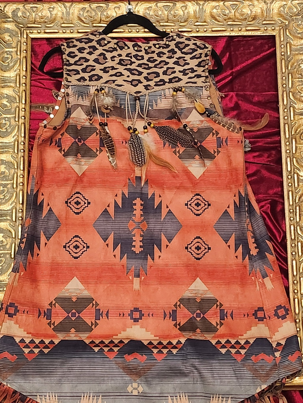 One-of-a-Kind Southwestern Feathered Long Vest – Women’s Small — additional view