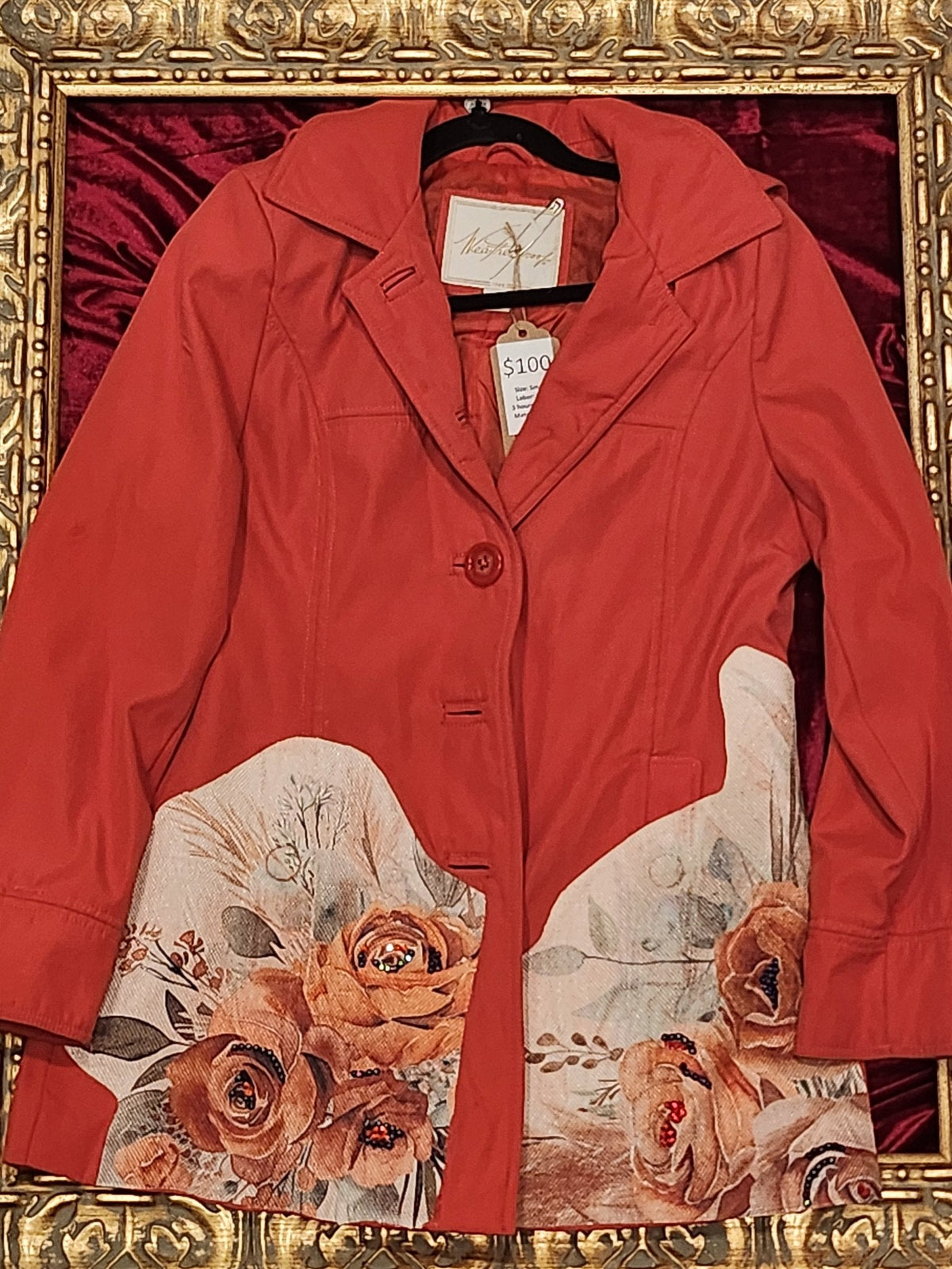 One-of-a-Kind Bright Orange Floral Upcycled Trench – Women’s Small