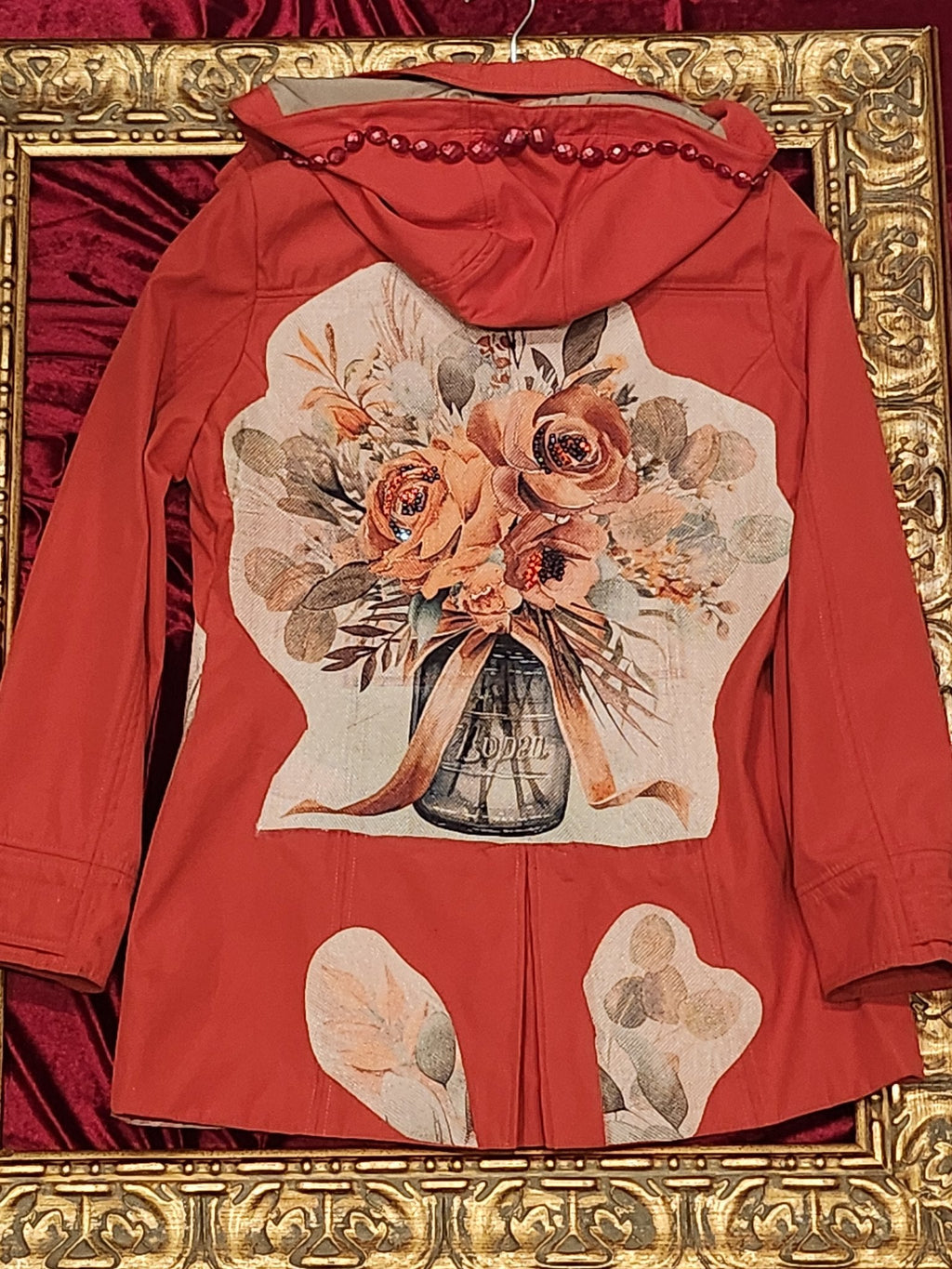 One-of-a-Kind Bright Orange Floral Upcycled Trench – Women’s Small — additional view