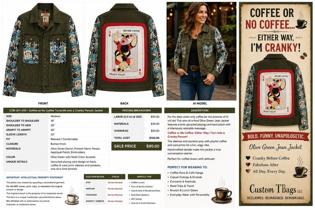 Coffee or No Coffee — Either Way I’m Cranky | One-of-a-Kind Olive Green Jacket — styled image