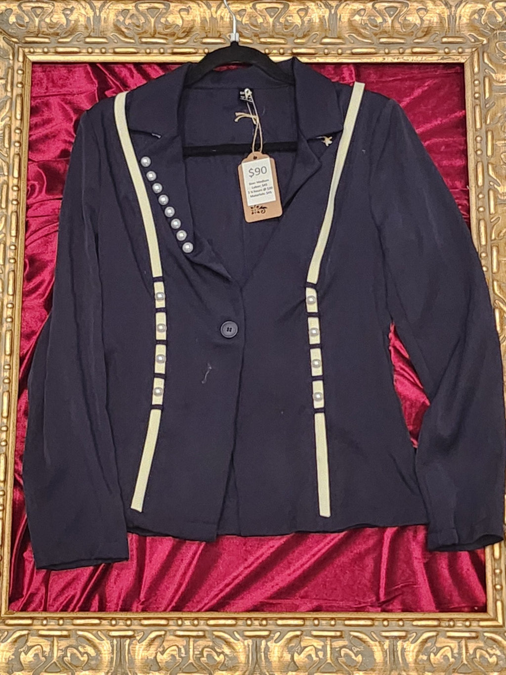 One-of-a-Kind Peaceful Night Ocean Blazer with Pearl Accents & Shell Trim – Medium